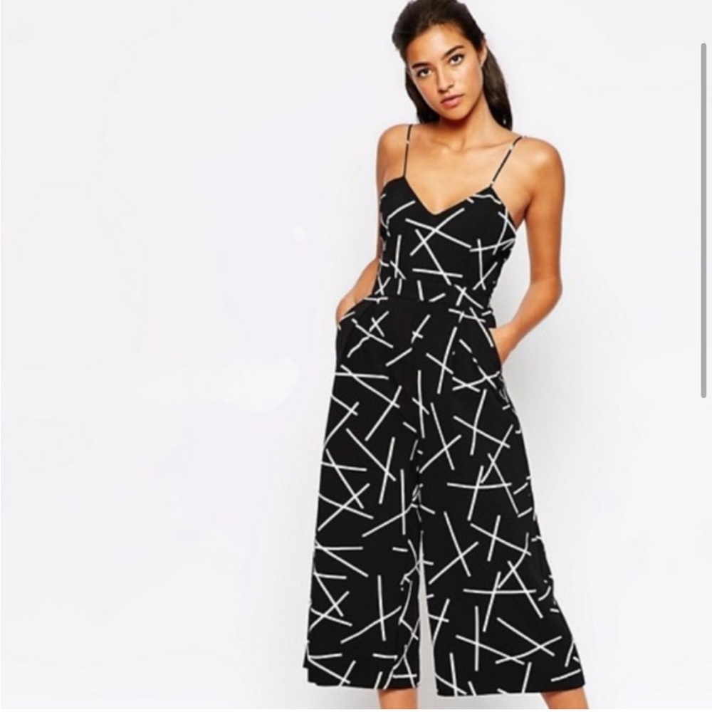 NEW C MEO Collective women Size S Power Trip Jumpsuit Geo Black Casual Wide Leg